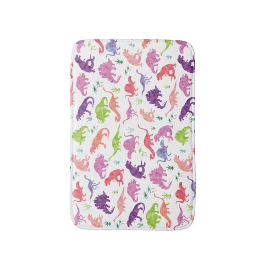 Roze Paarse Waterverf Dinosaur Silhouette Kinderen Badmat (Voorkant Verticaal)