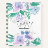 Roze Paarse Waterverf Doodle Bloesems en Bladeren Notitieboek (Voorkant)
