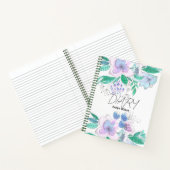 Roze Paarse Waterverf Doodle Bloesems en Bladeren Notitieboek (Binnen)