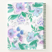 Roze Paarse Waterverf Doodle Bloesems en Bladeren Notitieboek (Achterkant)