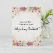Roze Paarse Waterverf Floral Bridesmaid Kaart (Staand voorkant)