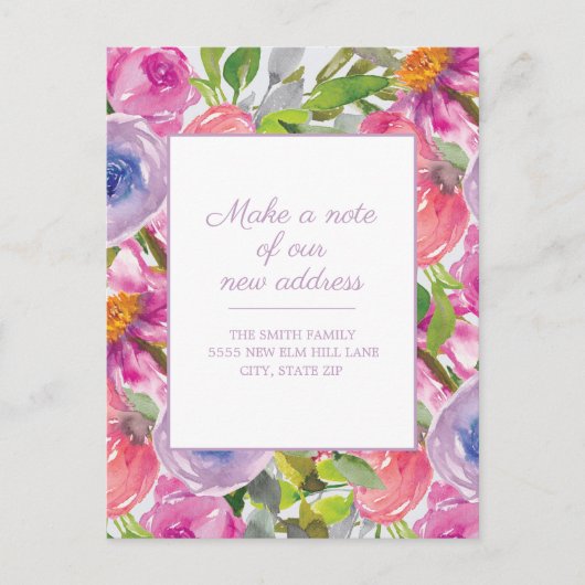 Roze Paarse Waterverf Floral Briefkaart (Voorkant)