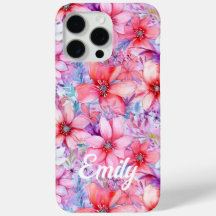 Roze Paarse Waterverf Floral Gepersonaliseerde naa