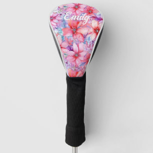 Roze Paarse Waterverf Floral Gepersonaliseerde naa Golfheadcover