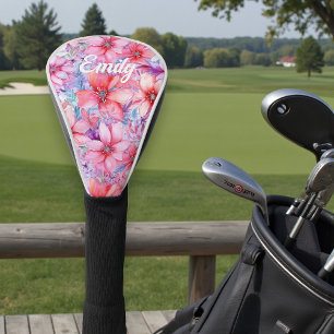 Roze Paarse Waterverf Floral Gepersonaliseerde naa Golfheadcover