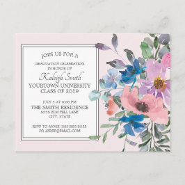 Roze Paarse Waterverf Floral Gradual Party Briefkaart