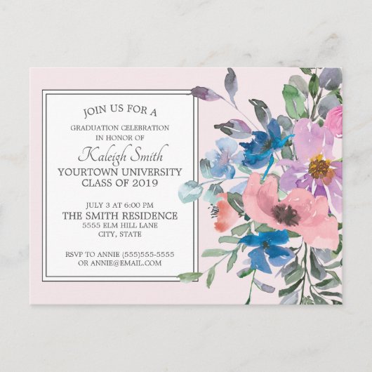 Roze Paarse Waterverf Floral Gradual Party Briefkaart (Voorkant)