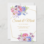 Roze Paarse Waterverf Floral Lijst bruiloft Kaart (Voorkant)