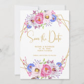 Roze Paarse Waterverf Floral Lijst bruiloft Save The Date (Voorkant)