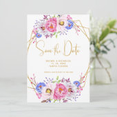 Roze Paarse Waterverf Floral Lijst bruiloft Save The Date (Staand voorkant)