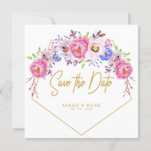 Roze Paarse Waterverf Floral Lijst sparen de data