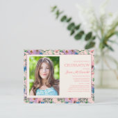 Roze Paarse Waterverf Floral Nursing School Afstud Aankondigingskaart (Staand voorkant)