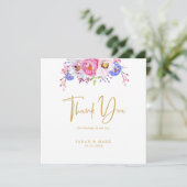 Roze Paarse Waterverf Floral Romantic Wedding Bedankkaart (Staand voorkant)