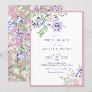 Roze Paarse Waterverf Floral Vrijgezellenfeest Kaart