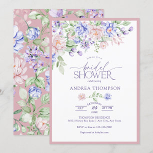 Roze Paarse Waterverf Floral Vrijgezellenfeest Kaart