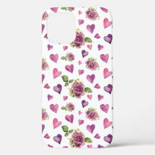 Roze Paarse Waterverf Flowers Hearts Case-Mate iPhone Case