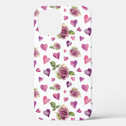 Roze Paarse Waterverf Flowers Hearts Case-Mate iPhone Case (Achterkant)