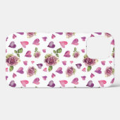 Roze Paarse Waterverf Flowers Hearts Case-Mate iPhone Case (Achterkant (horizontaal))