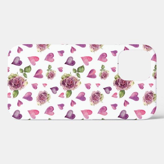 Roze Paarse Waterverf Flowers Hearts Case-Mate iPhone Case (Achterkant (horizontaal))