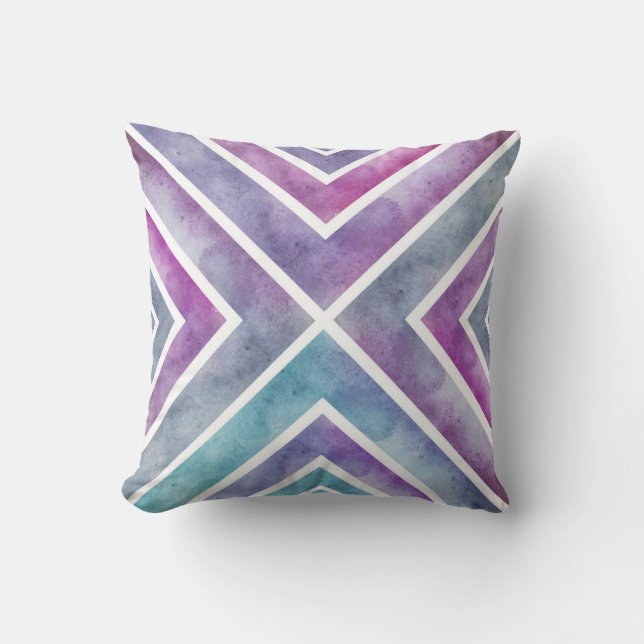 Roze Paarse Waterverf Geometric Chevron Print Kussen (Voorkant)