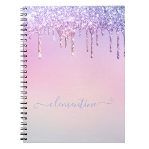 roze paarse waterverf glitter giral gepersonalisee notitieboek