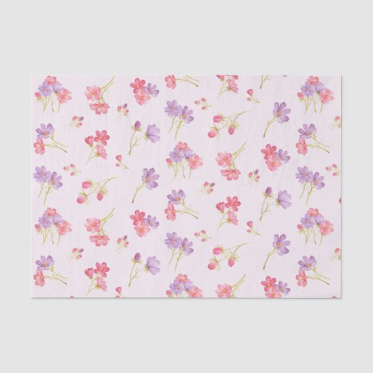 Roze Paarse Waterverf Kosmos Flowers Tissuepapier (Voorkant)