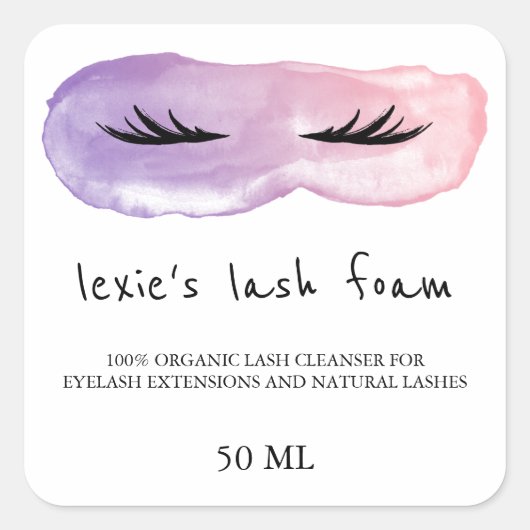 Roze Paarse Waterverf Lash Product Vierkante Sticker (Voorkant)