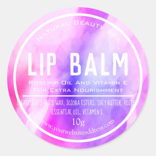 Roze Paarse Waterverf lippenbalsem potlabels Ronde Sticker (Voorkant)