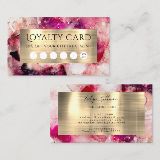 Roze Paarse Waterverf Loyalty Kaart Visitekaartje (Voorkant / Achterkant)