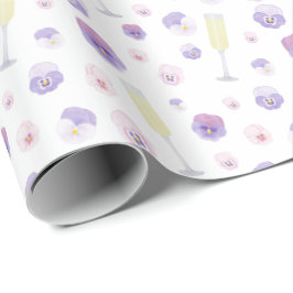 roze Paarse Waterverf petals en prosecco Cadeaupapier