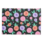 Roze / Paarse Waterverf Roos Patroon op zwart Kussensloop (Achterkant)