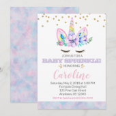 Roze Paarse Waterverf Stijl Unicorn Baby Kaart (Voorkant / Achterkant)