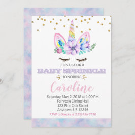 Roze Paarse Waterverf Stijl Unicorn Baby Kaart