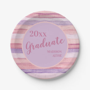 Roze Paarse Waterverf Striped Afstuderen Class of Papieren Bordje