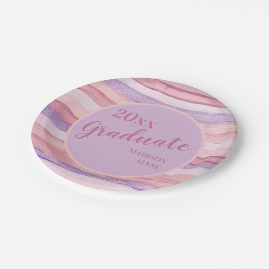 Roze Paarse Waterverf Striped Afstuderen Class of Papieren Bordje (Gekanteld)