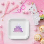 Roze & Paarse Waterverf taart Happy Birthday Papieren Bordje (Feest)