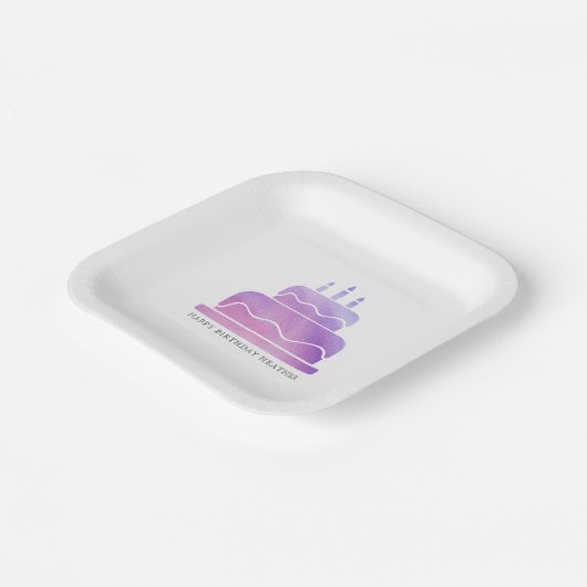 Roze & Paarse Waterverf taart Happy Birthday Papieren Bordje (Gebogen)