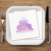 Roze & Paarse Waterverf taart Happy Birthday Servet