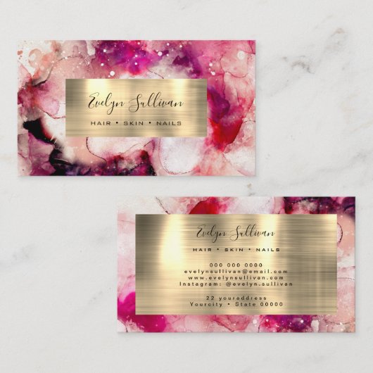 Roze Paarse Waterverf Visitekaartje (Voorkant / Achterkant)