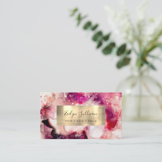 Roze Paarse Waterverf Visitekaartje (Staand voorkant)