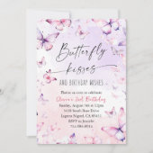 Roze Paarse Waterverf vlinder kussen Verjaardag Kaart (Voorkant)