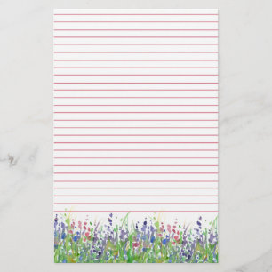 Roze Paarse Waterverf Wildflowers Lined Briefpapier