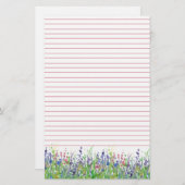 Roze Paarse Waterverf Wildflowers Lined Briefpapier (Voorkant / Achterkant)
