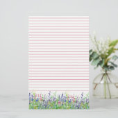 Roze Paarse Waterverf Wildflowers Lined Briefpapier (Staand voorkant)