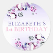 Roze Paarse Waterverf Ze is een Gem Verjaardag Ronde Sticker (Voorkant)