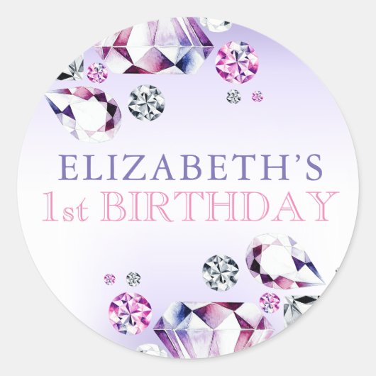 Roze Paarse Waterverf Ze is een Gem Verjaardag Ronde Sticker (Voorkant)