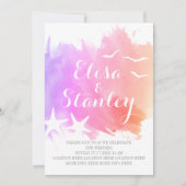 Roze, paarse waterverf, zeesterstrand bruiloft kaart (Voorkant)