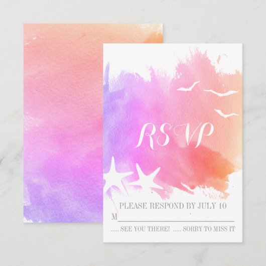 Roze paarse waterverf zeesterstrand RSVP (Voorkant / Achterkant)
