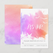 Roze paarse waterverf zeesterstrand RSVP Kaartje (Voorkant / Achterkant)
