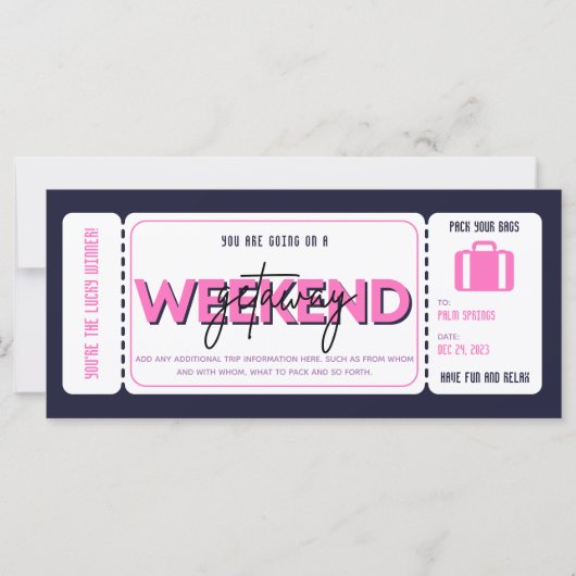 Roze Paarse Weekend Getaway Cadeaubon Ticket (Voorkant)
